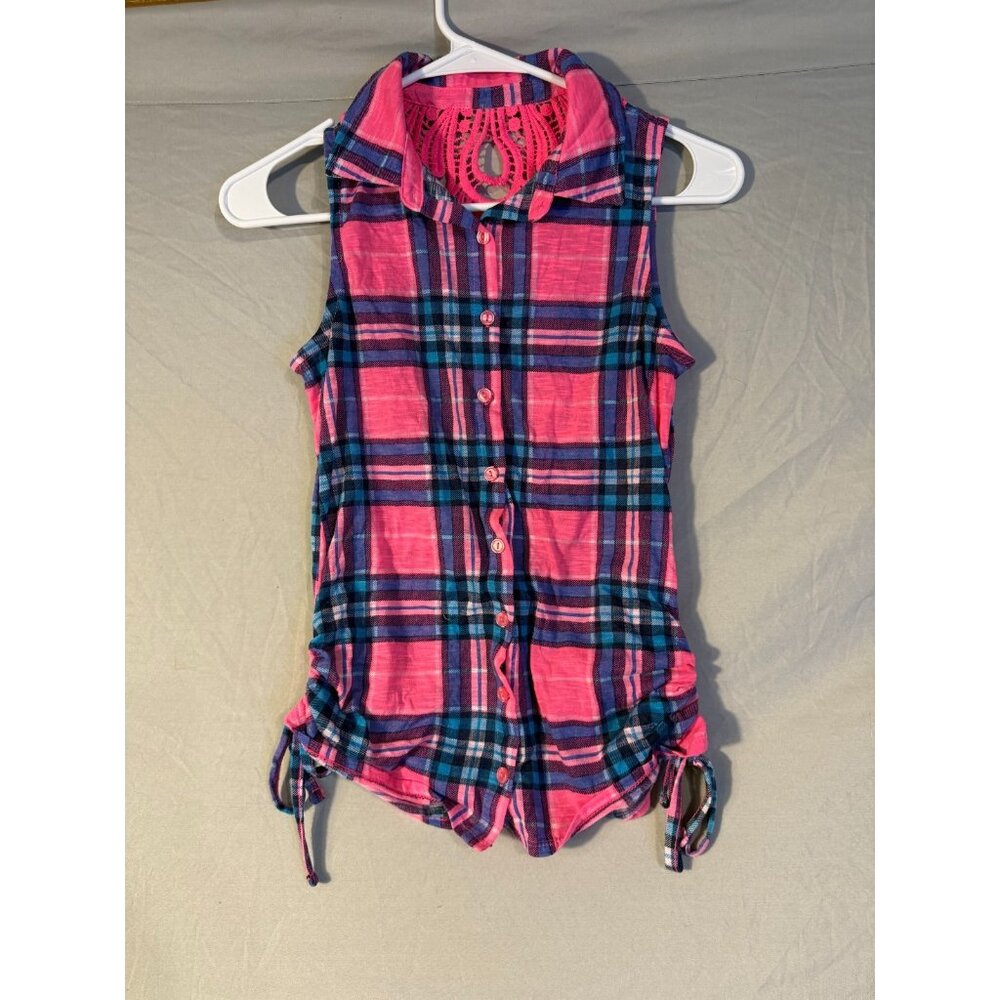 Y2K Vintage Top Shirt Crochet Accents Fun Plaid Pattern  Small S Twee Kidcore